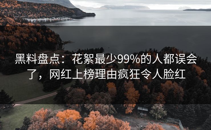 黑料盘点:花絮最少99%的人都误会了,网红上榜理由疯狂令人脸红