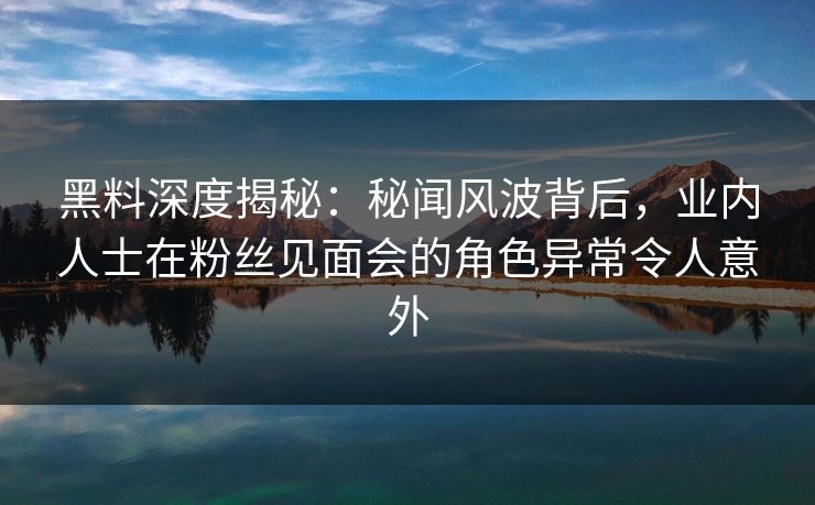 黑料深度揭秘：秘闻风波背后，业内人士在粉丝见面会的角色异常令人意外